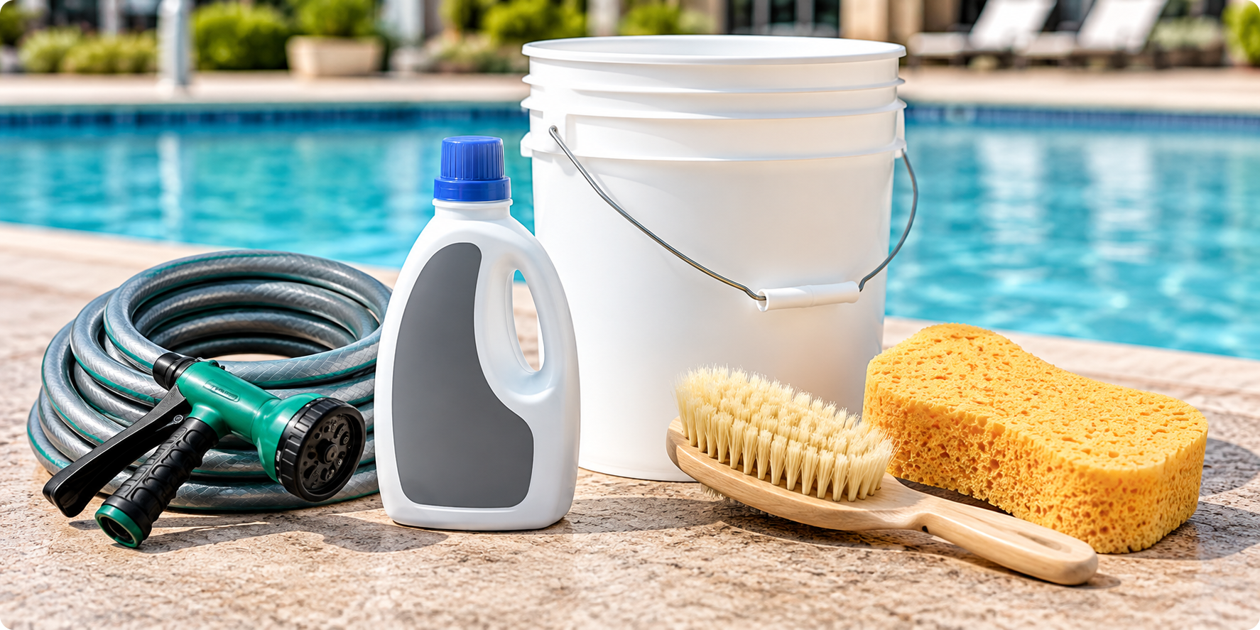 Cleaning supplies for maintaining commercial vinyl strap pool furniture